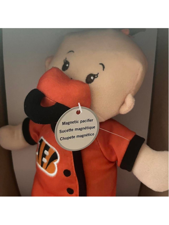 NFL Other - NFL Cincinnati Bengals baby doll with magnetic pacifier in orange jersey with bl